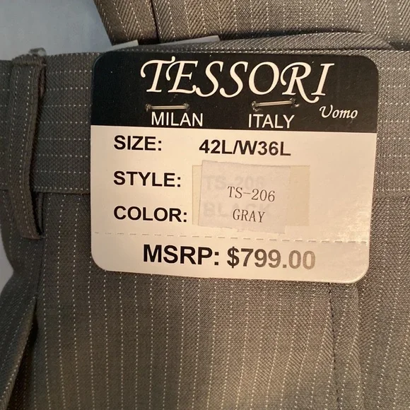 Brand New Tessori Mens 2 piece Grey suit…size 42L/W36L - Picture 3 of 4